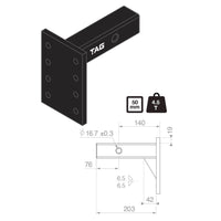 TAG Adjustable Pintle Mount - 50mm Square Hitch (4.5T)